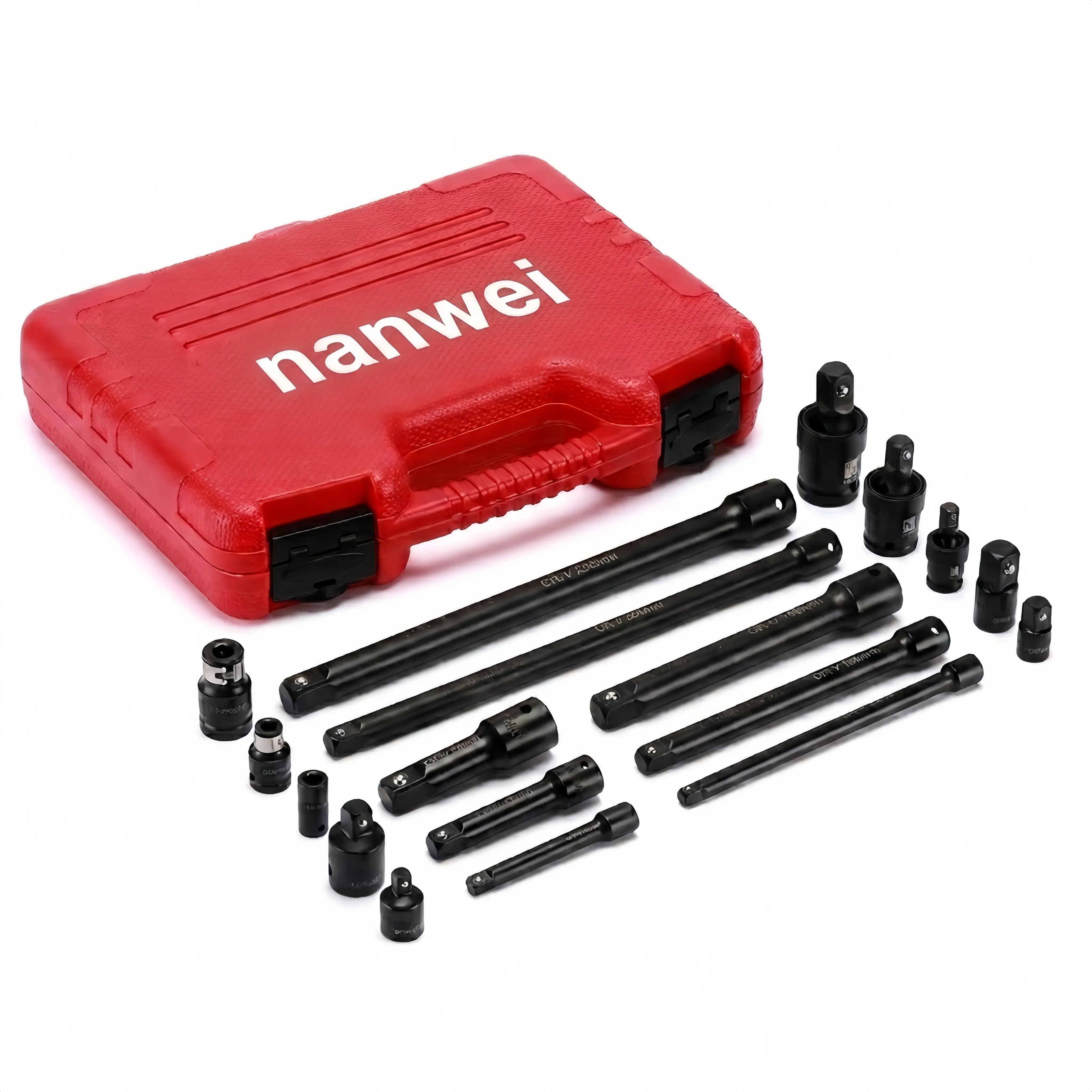 18Pcs Impact Socket Accessory Set, CR-V Extension Bars, Universal Joints & Drive Step Up Down Adapters, 1/4" 3/8" 1/2" Drive Socket Extender Kit with Hard Storage Case for Auto Garage Impact Wrench Repair