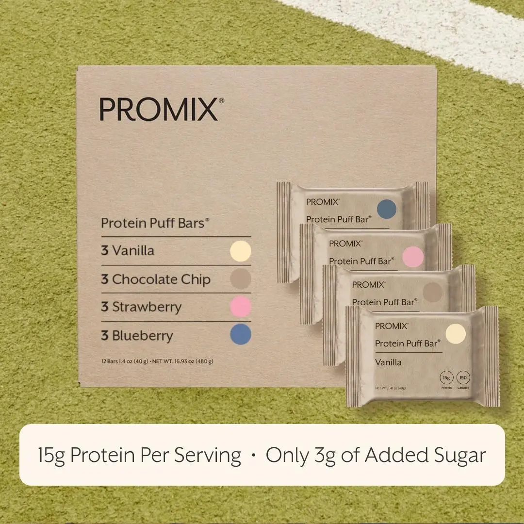Promix Protein Puff Bars – 15g Protein Low Sugar (3g) – Marshmallow Crispy Treat-Style – Whey Isolate – 12 Bars