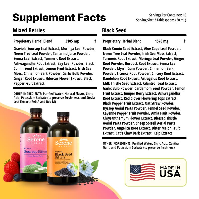 Serene Herbs 16 Day Soursop Reset | Organic Herbal Detox Cortisol Bundle Gut Healthy Booster Immune Support & Energy | Non-GMO, Vegan (32 fl oz, 16 fl oz Each)