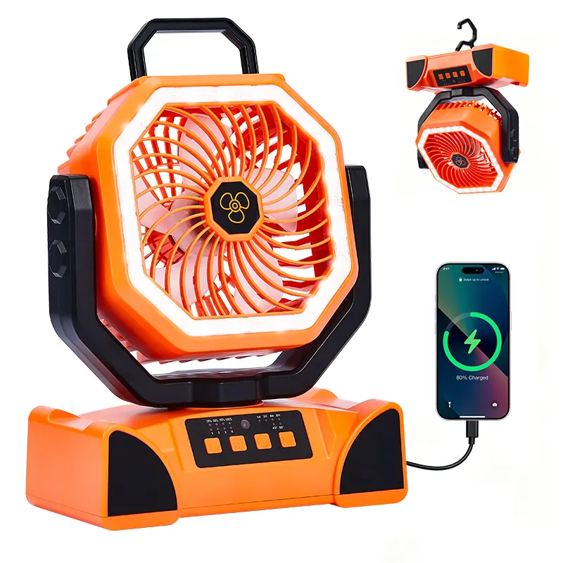 Qawtor 20000mAh Rechargeable Camping Fan with LED Lantern - 360° Rotating Hook, Remote Control & Dual Motor, Auto Oscillation for Tent/Travel/Power Outages | Outdoor Essential.Summer sale