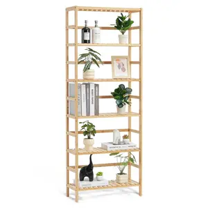 6-Tier Bamboo Shelf Open Wood Bookshelf Display Storage Rack Organizer Freestanding Flower Plant Stand Multifunctional Bamboo Bookshelf Ideal for Bathroom Bedroom Office Study Natural 22 lbs per Layer 23.62 x 10.24 x 63.39 inches
