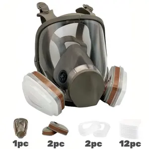 Reusable Full Face Mask with Filter Box, 17-in-1 Anti-Gas and Dust-Resistant Anti-Fog Full Face Mask Set for Painting, Woodworking, Construction, Grinding, Spraying and Chemicals