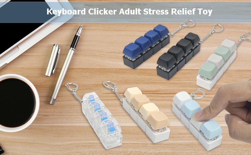 2 Pcs Keyboard Fidget Toy for Adult, Cat Shape Clicker Keyboard Fidget Keychain with LED Lights, White 4-in-1 Loud Stress Relief Fidget Keyboard for Anxiety Decompression (White)