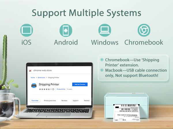 JADENS Bluetooth Shipping Label Printer 468BT Green High-speed Thermal Print US Type Wireless Shipping Label Printer for Small Business & Package