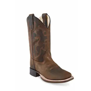 Old West Brown Youth Boys Leather Cowboy Boots