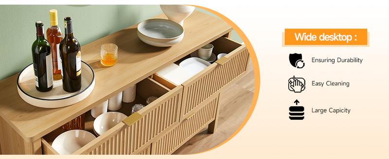 【Valentine's Day Gift】ONBRILL Fluted 6(7) Drawers Dresser for Bedroom, 55 Inch Wide Modern Wood Chest of Drawers, Mid Century Chests Drawer Clothing Organizer for Hallway