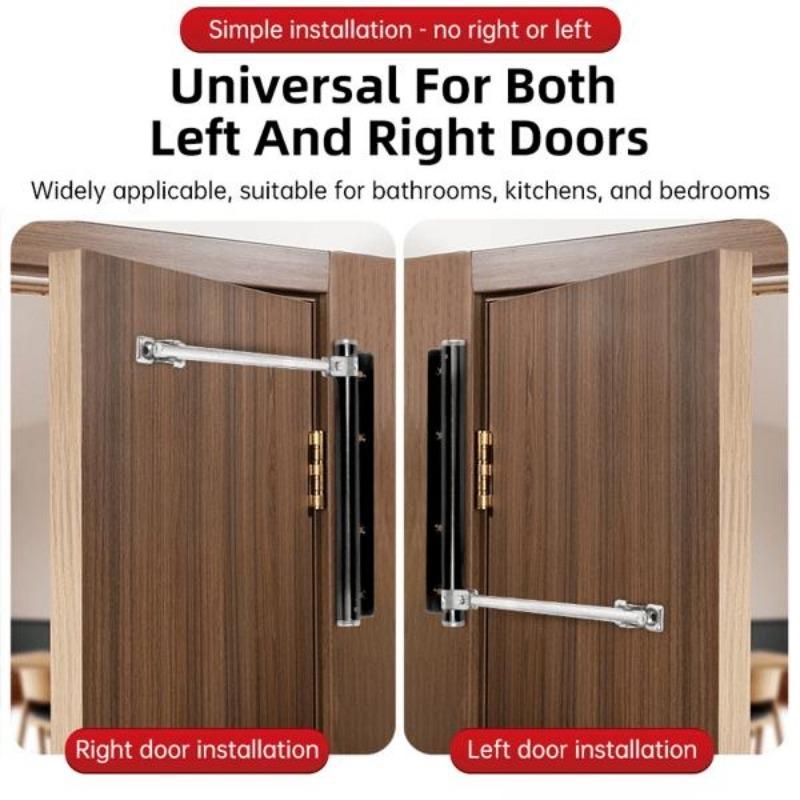 Automatic door closing tool, suitable for doors weighing up to 50 kg, 150° opening angle, spring-loaded self-closing hinges, adjustable locking speed, stainless steel soft-closing top catch, arm screw and wrench lock, easy to install door closer detail 8