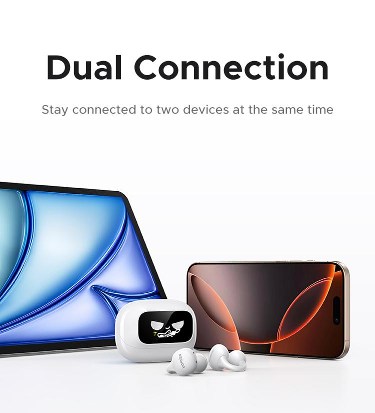 UGREEN S6 Magic Clip-on Design Wireless Earphones, Built-in Mic High-quality Sound Earbuds, with LCD Screen Display, 30H Long Playtime Touch Headphones-TikTokShopBlackFriday ,TikTokShopJumpstartSale