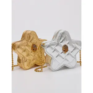 Women's PU Material Crossbody Shoulder Bag, Star Chain Design Zip Closure, Minimalist Style for Daily Use & Casual, Quilted Crossbody Bag