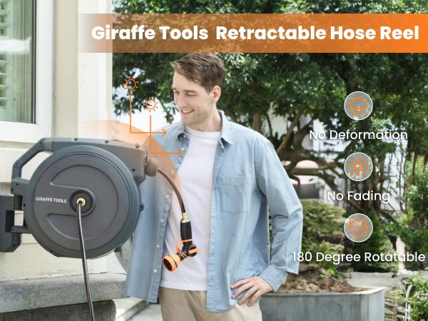 Giraffe Tools Tangle-Free Kink-Free Retractable Hose Reel 90ft-130ft AW Series Outdoor with DS Trigger Mechanism & G-Self-Layering System Adjustable Nozzle Giraffe Tools Tangle-Free Kink-Free Retractable Hose Reel 90ft-130ft AW Series Outdoor with DS Trigger Mechanism & G-Self-Layering System Adjustable Nozzle