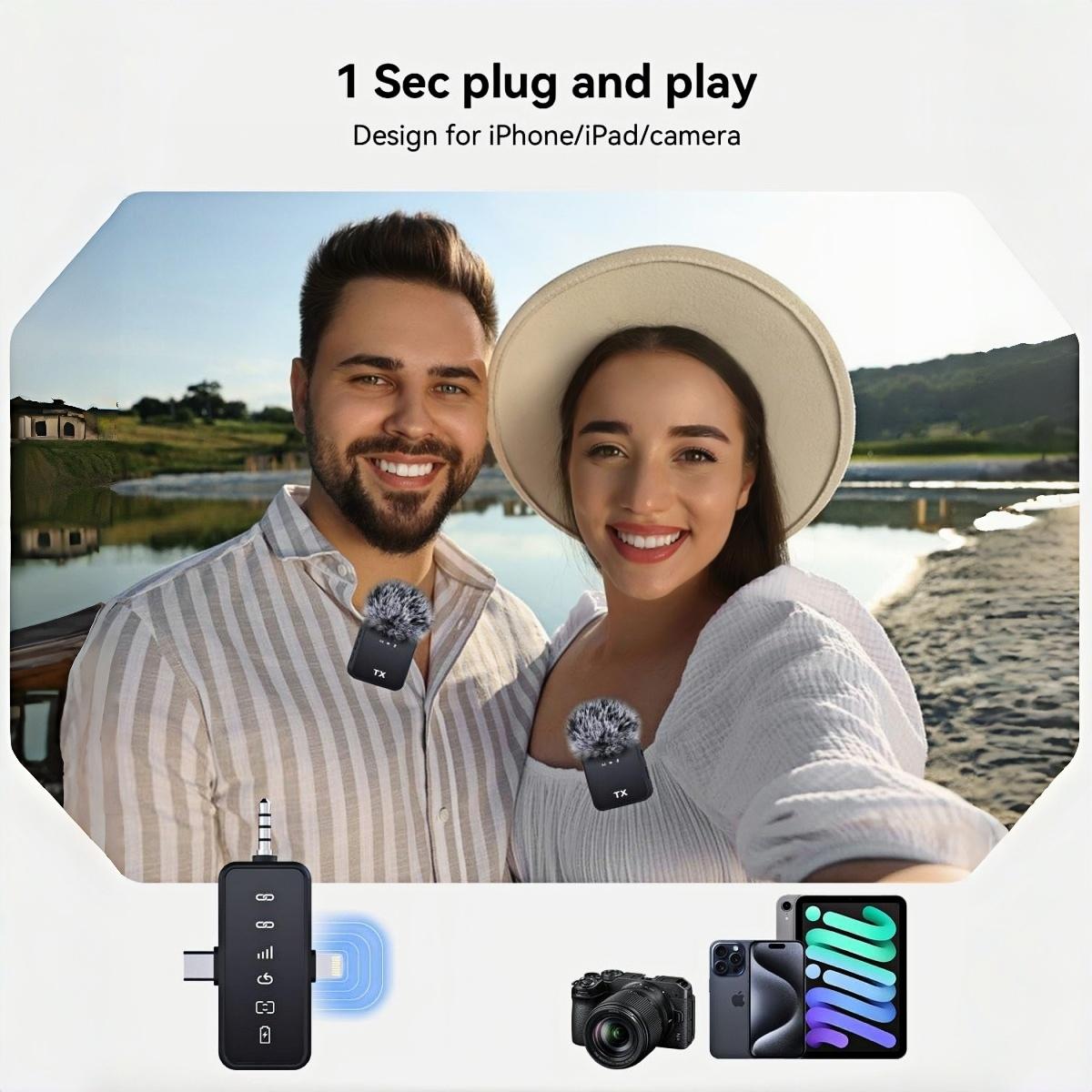 3-in-1 Wireless Lavalier Microphone,for iPhone/Android/Camera, Up to 328ft Transmission, Up to 18H Battery, Mini Microphone for Record Interview, Vlogs, YouTube