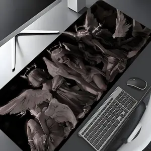 Gothic Dark Angel Statue  Design Large Gaming Desk Mat,  Aesthetic Desktop Drotection Pad,Washable Rubber Pad Non-Slip Lock Edge Multi-Size Desk Mat Suitable For Home Office,Good Gift for Family and friends