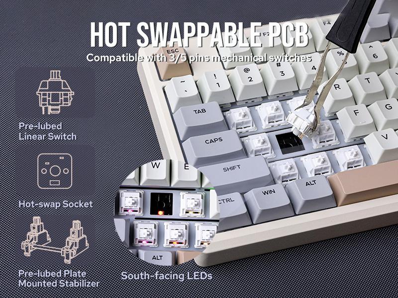 EPOMAKER Galaxy100 full size QMK/VIA Gaming Keyboard 1800 Aluminum Mechanical Keyboard with Numpad, South-Facing RGB Backlight USB-C/BT5.0/2.4Ghz Programmable Keyboard, Hot Swappable Creamy Keyboard keyboards for gaming