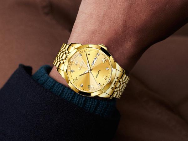 OLEVS Men's Diamond Business Dress Watch Analog Quartz Stainless Steel Waterproof Luminous Date Two Tone Casual Wrist Watches Time Accurate