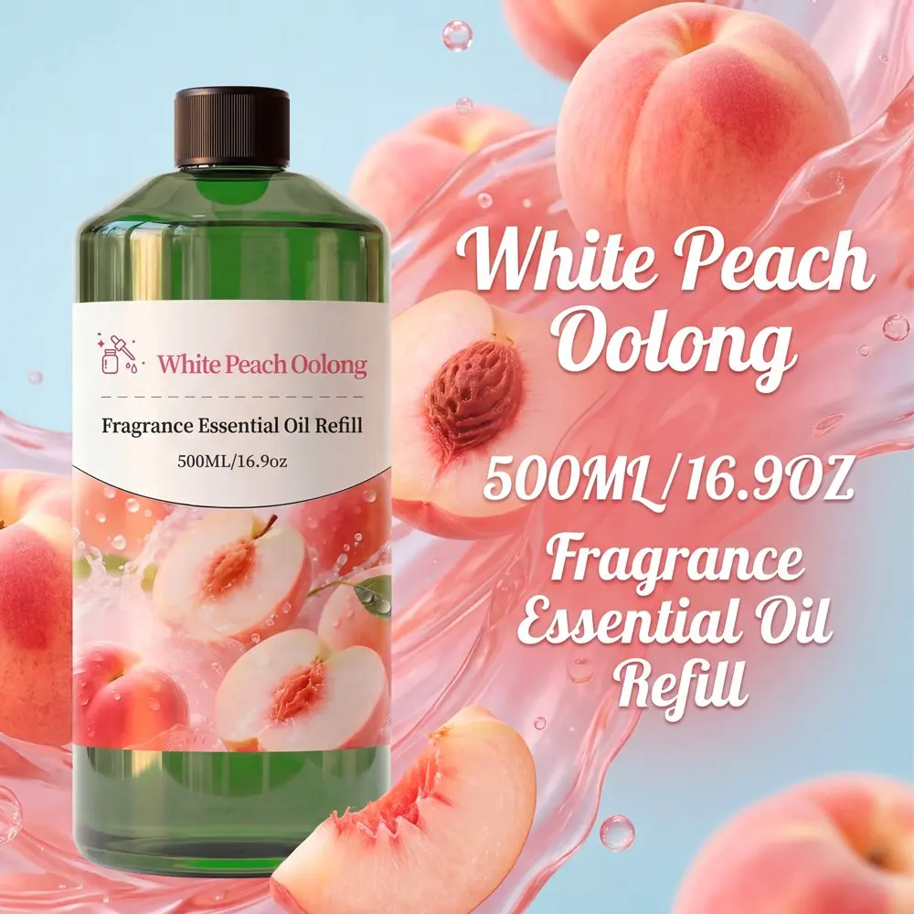 500ML Large Capacity Aromatherapy Essential Oil Refill, White Peach Oolong, Gentle Herbal Fragrance, Suitable for Diffusers, Long-Lasting Scent, Multiple Scents Available
