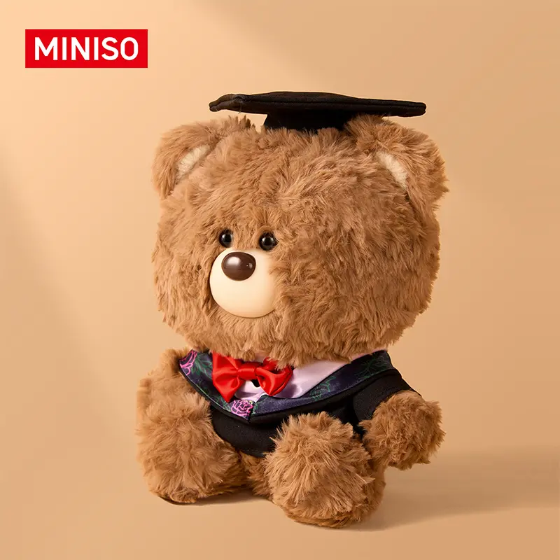 MINISO Giftford Bear Guardian Series Graduation Sitting Plush Toy, Cute Soft Stuffed Bear Doll in Cap and Gown, Collectible Gift for Kids Girls Graduates, Back To School