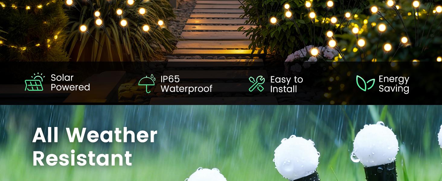 Solar Garden Lights, LED Swaying Solar Lights Outdoor Waterproof, Warm White Firefly Outdoor Decorative Lights, Garden Decor, Yard, Patio, Pathway Decoration Gardening Gifts