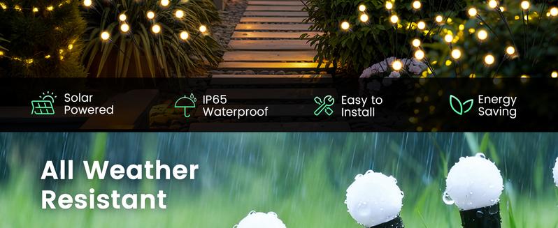 Solar Garden Lights, LED Swaying Solar Lights Outdoor Waterproof, Warm White Firefly Outdoor Decorative Lights, Garden Decor, Yard, Patio, Pathway Decoration Gardening Gifts