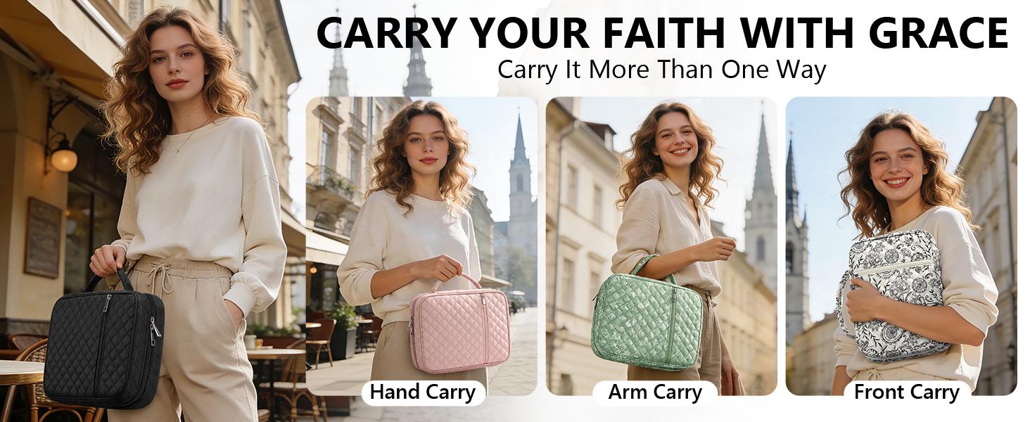 FLOE Bible Cover Case for Women Large Bible Bag, Bible Study Supplies Journaling Kit Quilted Church Bag with Handle, Puffer Carrying Case w/Tabs Accessories Easter Mothers Day Christian Gifts for Women Mom