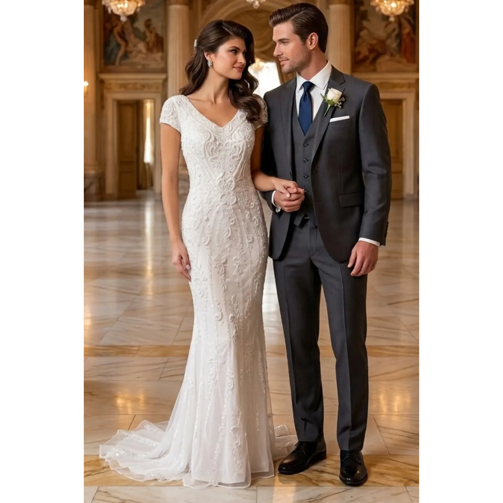 Primavera Couture 11121 - Beaded Embroidered Fitted Wedding Dress