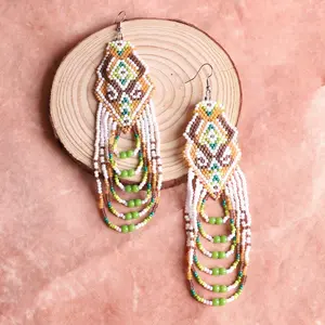 Bohemian Style Handmade Glass Bead Tassel Earrings for Teenagers - Long, Ethnic Style Jewelry, Brass Ear Studs, Beaded Earrings, Handmade Earrings for Teenagers, Teen Jewelry, Teen Earrings, Unique Jewelry, Unique Earrings