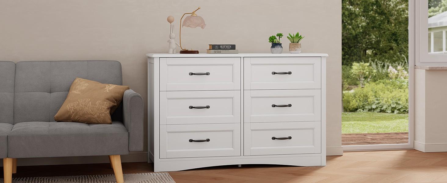 Gizoon 6 Drawer Dresser,Dresser for Bedroom with Mental Handle, White Dresser for Cloakroom, Hallway, Entryway Cupboard Apartment Furniture Organize Organizing