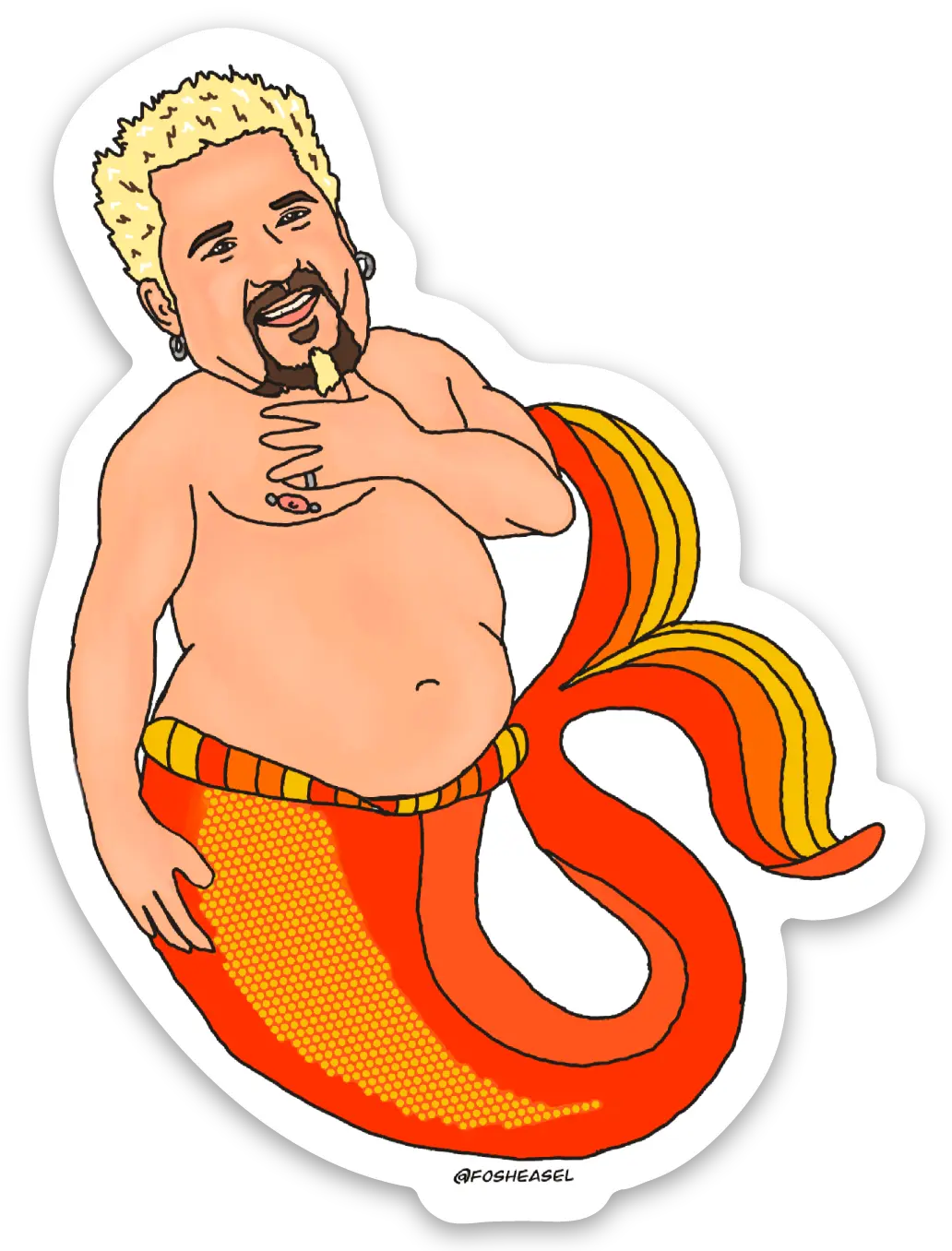 Guy Fieri Merman Sticker - 2.25x3 Inch Vinyl Decal - Funny Foodie Art