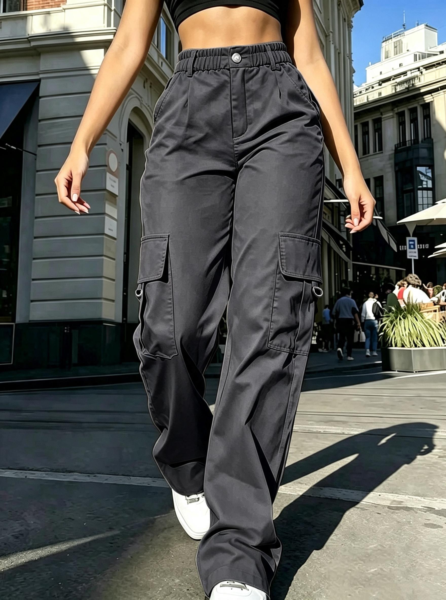 Clean Gent fashionable high-waisted cargo pants with pockets, Y2K tactical-style pants, street-style casual retro women’s bottoms suitable for all seasons Clean Gent fashionable high-waisted cargo pants with pockets, Y2K tactical-style pants, street-style casual retro women’s bottoms suitable for all seasons