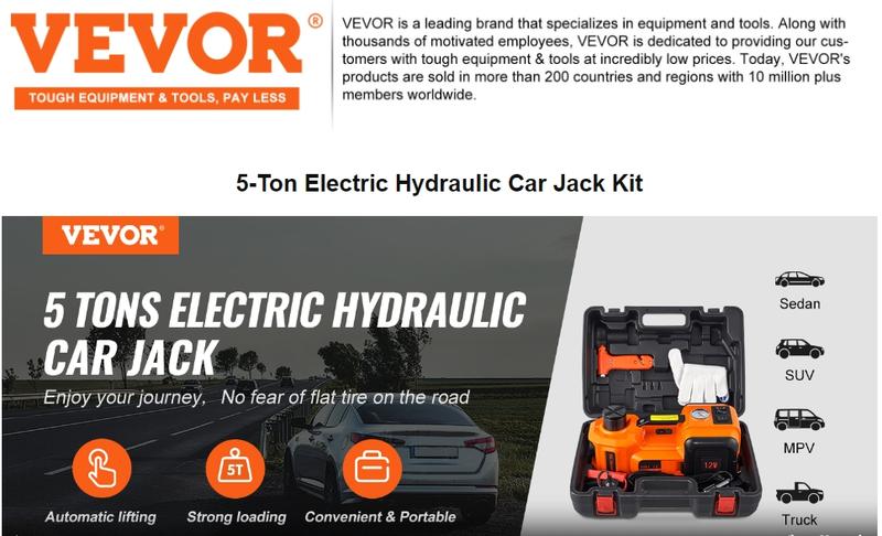 VEVOR 12 in 1 Electric Car Jack Set,  Max 5 Ton/11023 LBS Hydraulic Jack with Electric Impact Wrench, Built-in Inflatable Pump and LED Light, Portable Car Lift for SUV MPV Sedan Truck Change Tires Garage Repair VEVOR Super Brand Day