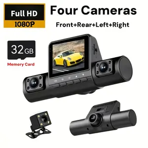 4-Lens Dash Camera Full HD Vehicle DVR with 2-Inch Display, Night Vision, Loop Recording, Motion Detection, Front & Rear Wireless Recording, Rear View Mirror Dash Cam for Accident Evidence, Safe Driving, Parking Monitor, Optional 32GB Storage, Dashcam, Fu