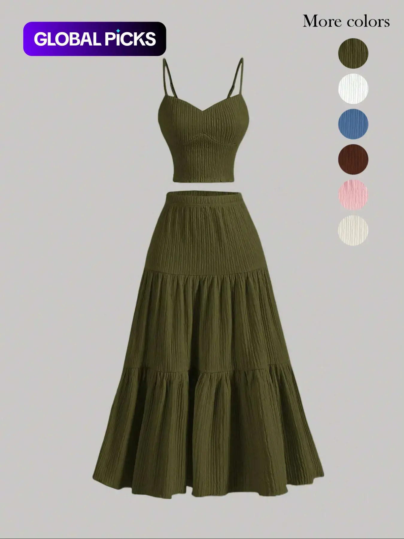 Women's Solid Woven Crop Cami Top & Pleated A-line Skirt Two-piece Set Womenswear, Casual Fashion Cozy Two Piece Outfits for Daily Outdoor Wear, Ladies Clothes for Summer