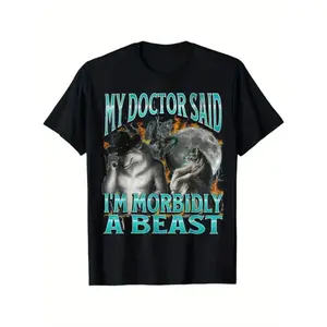 Funny Werewolf Meme T-Shirt - "My Doctor Said I'M Morbidly A Beast" - Men'S Horror Comedy Graphic Tee -  Perfect For Halloween, Werewolf Fans & Dark Humor Lovers, Halloween Clothes, Casual Wear, Sunset Design Shirt,