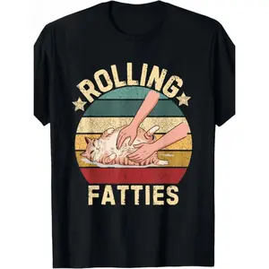 Premium 180g Cotton Rolling Fatties Cat Lover T-Shirt For Men And Women With Vintage Stripes And Microstretch Comfort