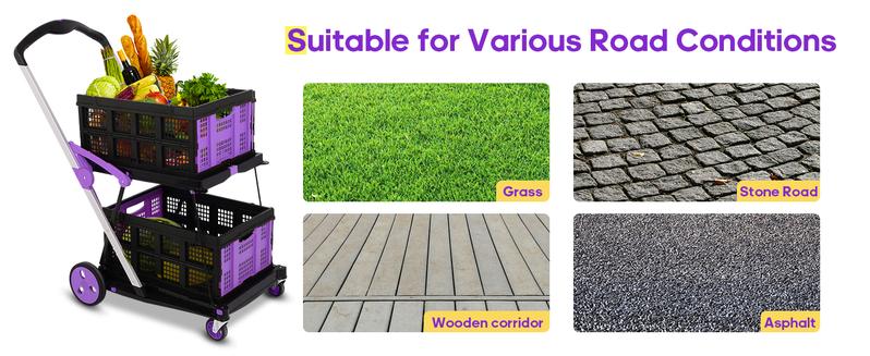 Utility Cart,2 baskets included,Folding Shopping Cart,Multi-Functional Collapsible Cart,Grocery Cart on Wheels Foldable with Storage Crate,camping cart Carrying Transport Multi-Purpose large capacity utility wagon personal,BlackFriday