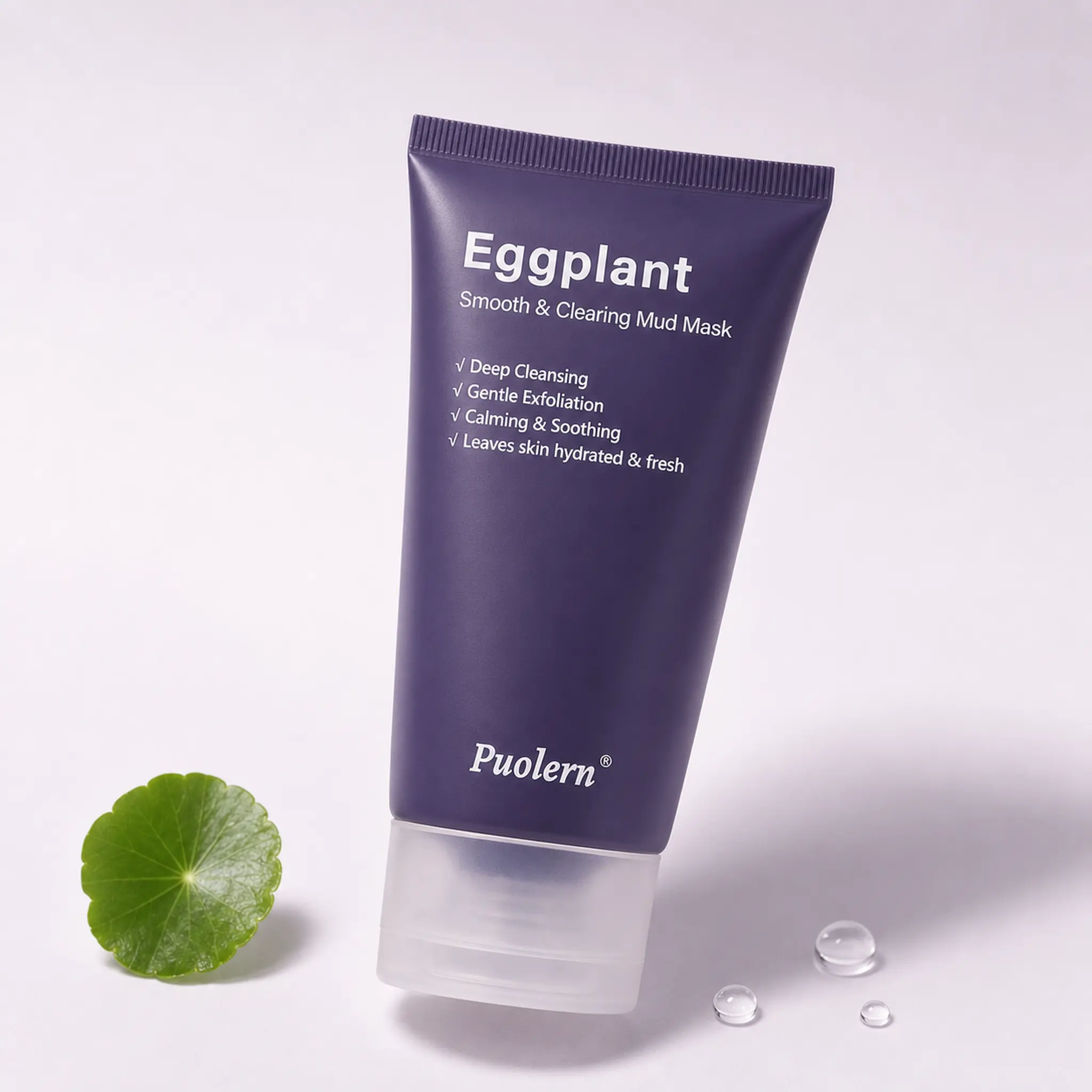 Puolern Eggplant Mud Mask with Tea Tree, Houttuynia Cordata & Panthenol, Gentle Cleansing and Soothing Face Care, 80 g