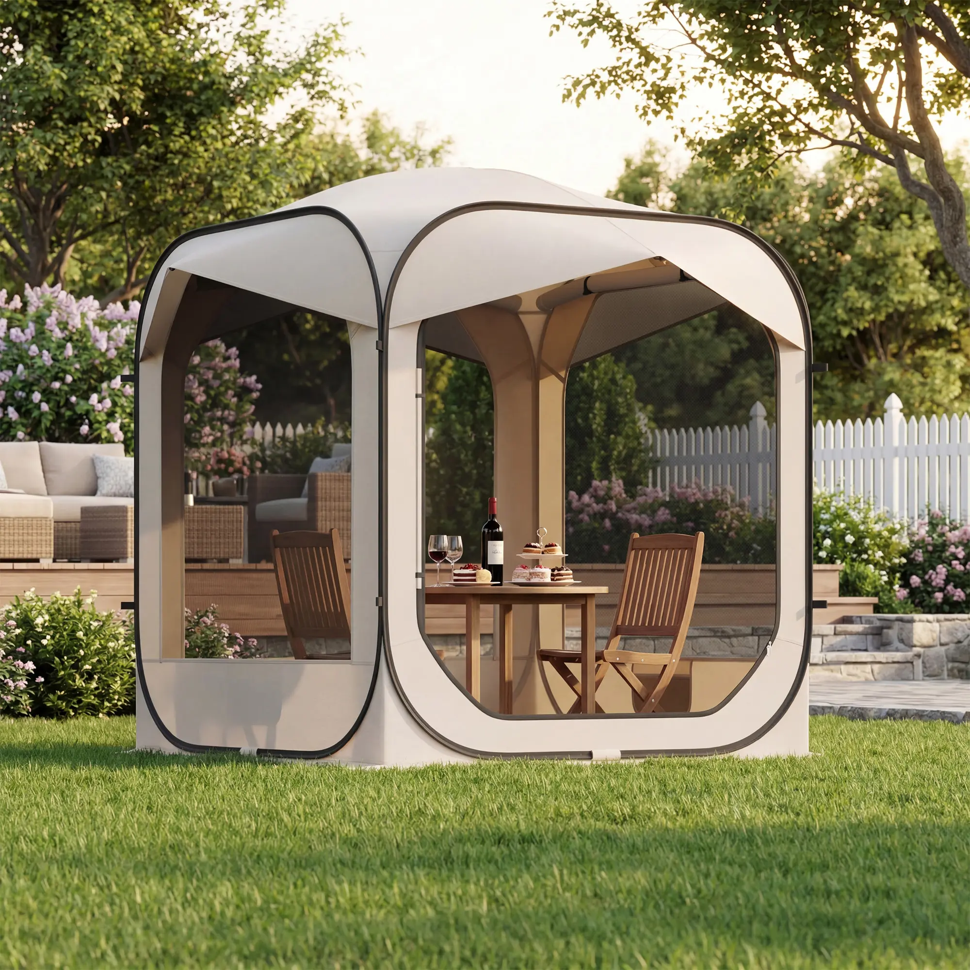 UDPATIO Multi-Size Pop Up Screened Gazebo Tent (6x6/10x10/12x12 FT), Portable Vented UV Resistant Canopy with Mesh Netting, Waterproof 1-Person Set Shelter for Camping, Backyard