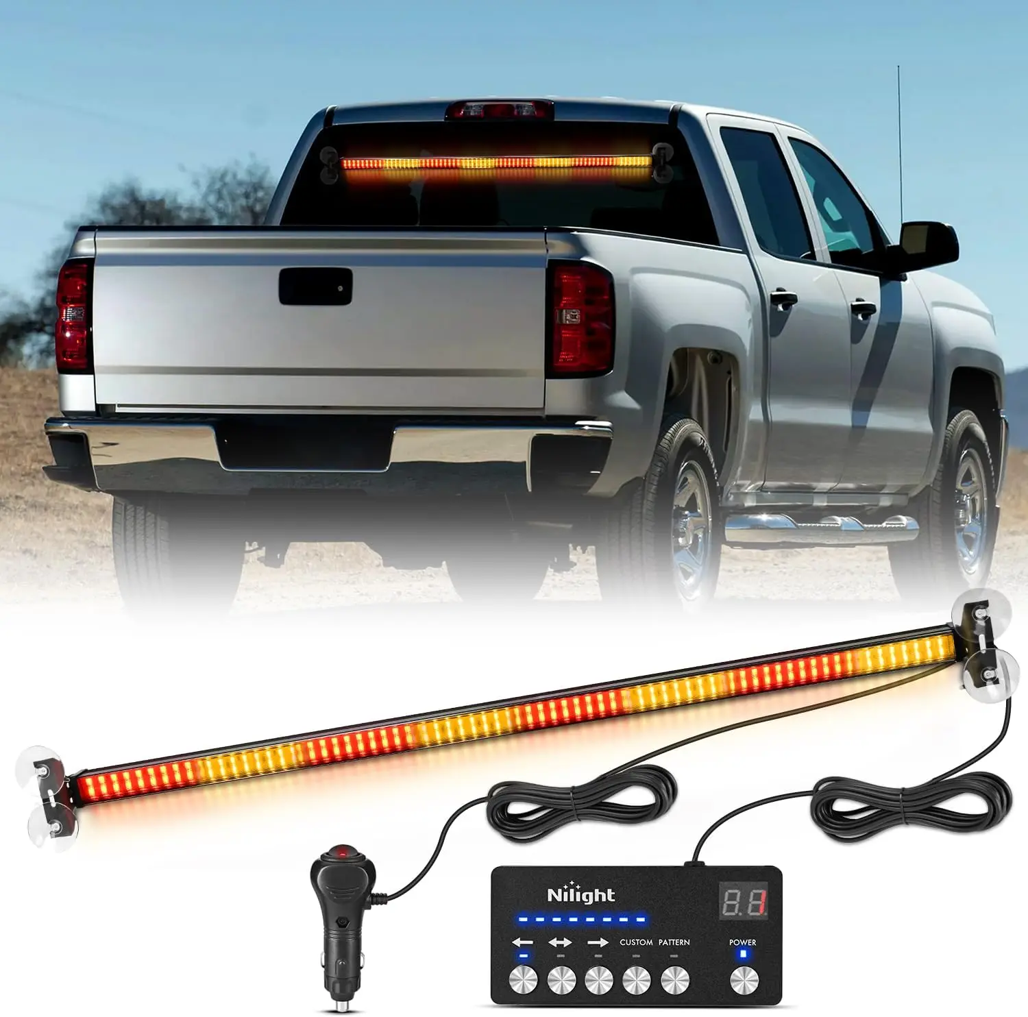 Nilight 144LED Traffic Advisor Strobe Light Bar Kit, Auto Accessories with Controller, Amber-Red Lights, Interior Front/Rear Windshield Flasher for Plow Trucks, Construction Vehicles, Strobe Light Kit