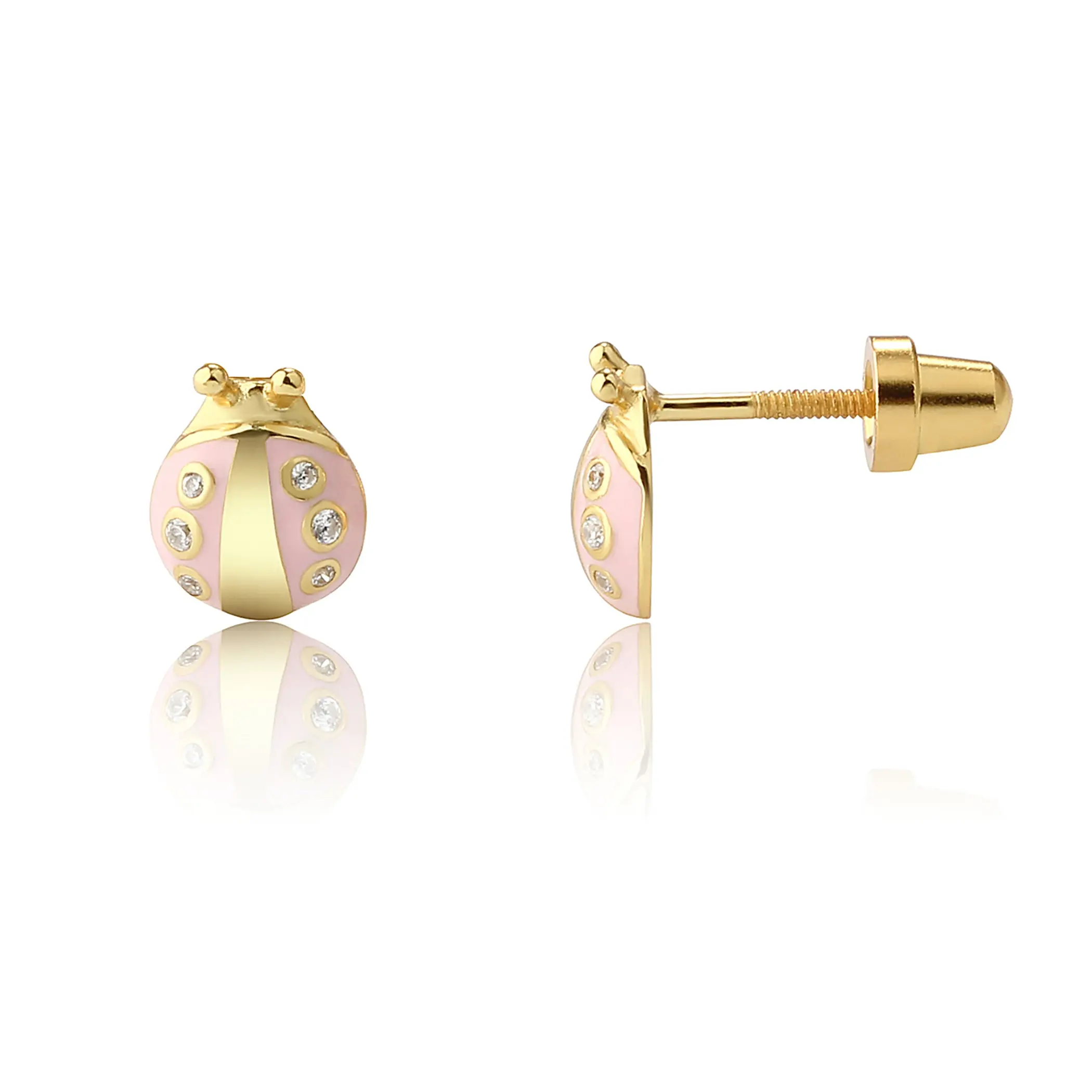 Girls Hypoallergenic Ladybug Screwback Earrings in 14k Gold-Plated & Sterling Silver