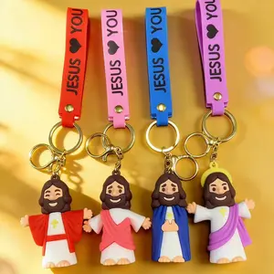 4 Pcs 4 Styles Easter Bible Verse Keychain Set, Jesus Loves You Religious Keychain, Mini Jesus Figurine for Family Friends Employee Appreciation, Perfect for Sunday School Gifts, Easter Eggs Hunt & Basket Stuffers Fillers