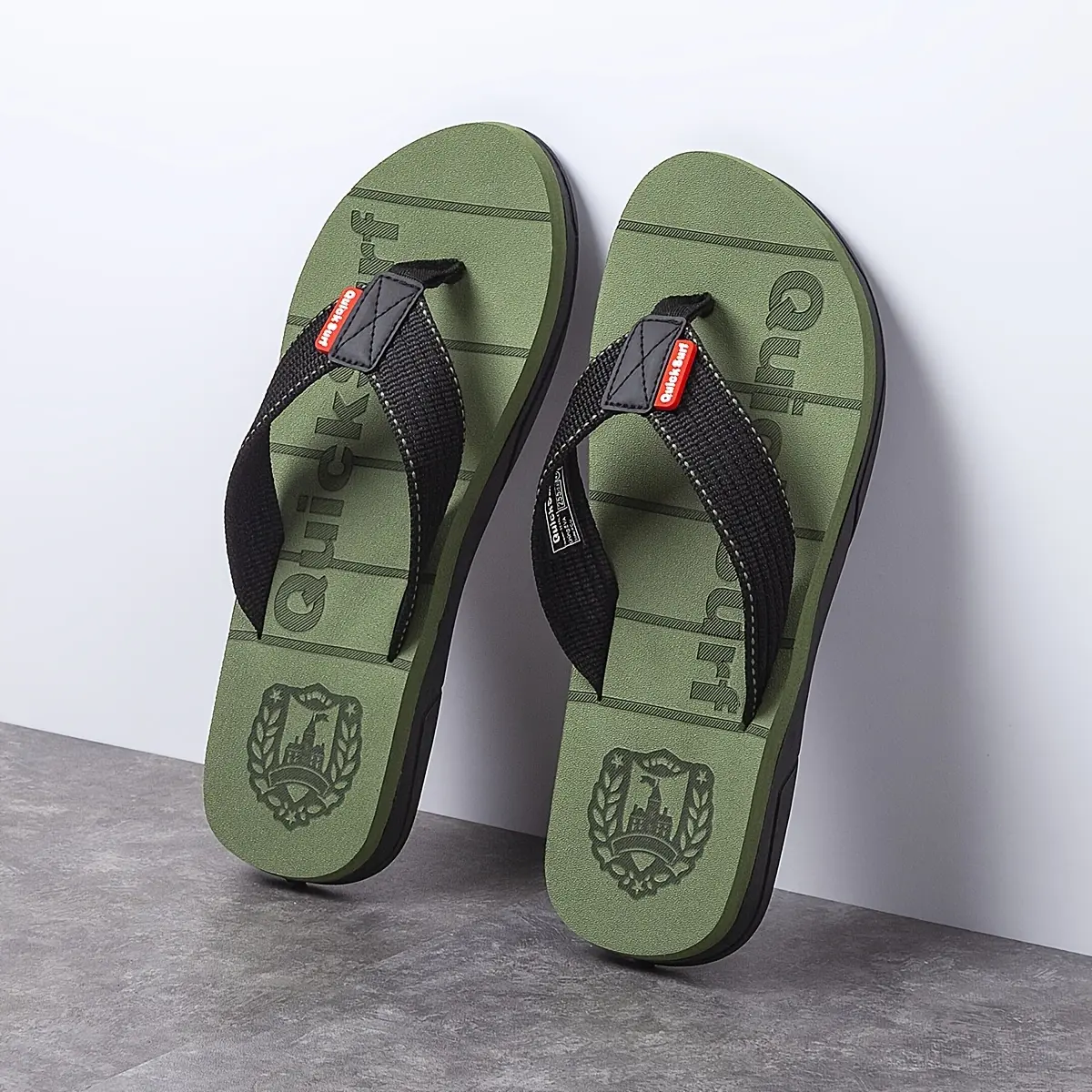 Men's fashionable summer flip flops, multi colored, fabric upper. EVA sole. Soft and durable, suitable for beach vacations and home stays