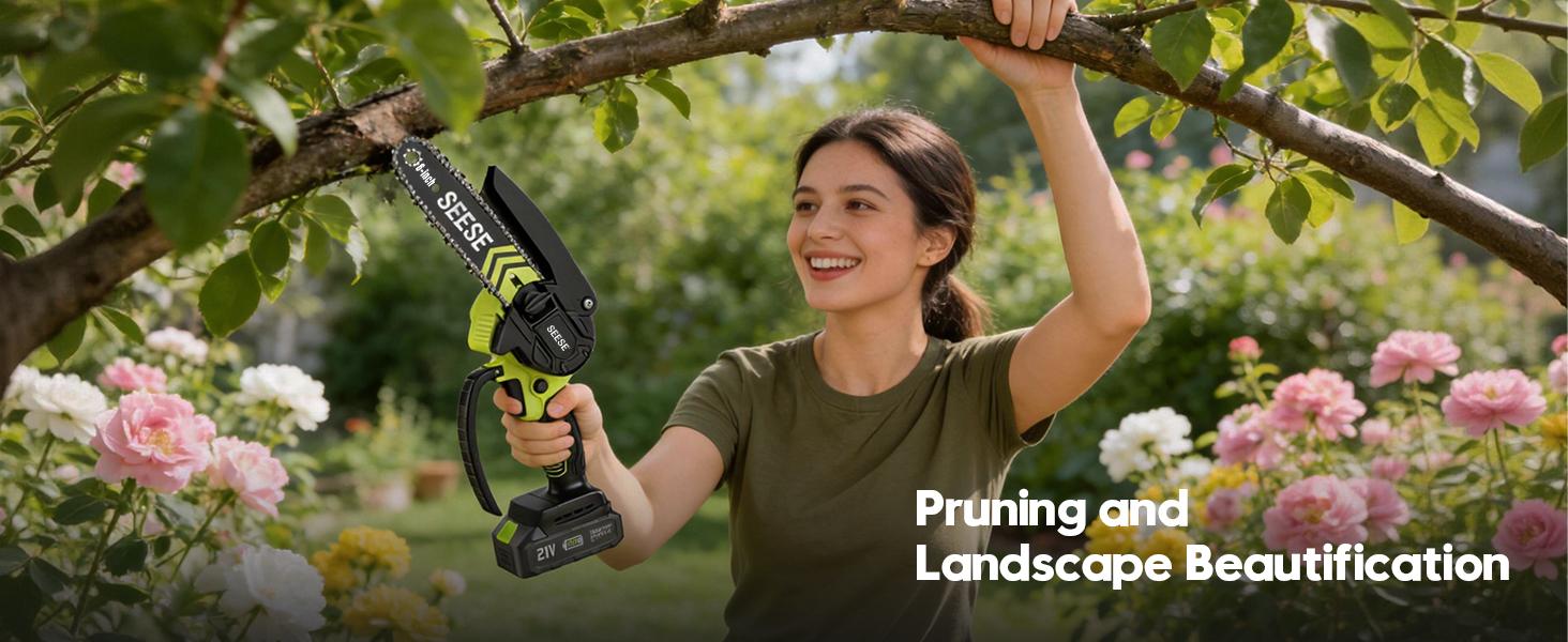 SEESE Mini Brushless Cordless Chainsaw – Lightweight Electric Saw with 2000mAh Battery for Pruning, Wood Cutting, Gardening, and Camping – Perfect for Seniors & Women,Holiday gifts