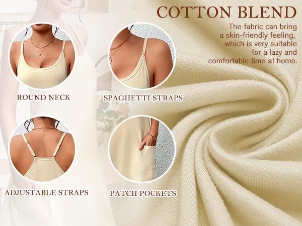 ZEAGOO DealsForYouDays Womens Nightgowns for Women Cotton Sleepwear Adjustable Spaghetti Strap Sleepshirt Racerback Sleep Dress with Pockets S-3XL