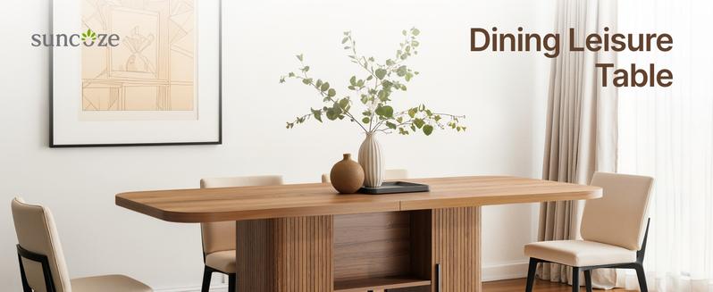 SUNCOZE 70.9" Fluted Dining Table, Rectangle Dining Table for 4–8, with Sliding Tambour Doors, for Dining Room or Kitchen