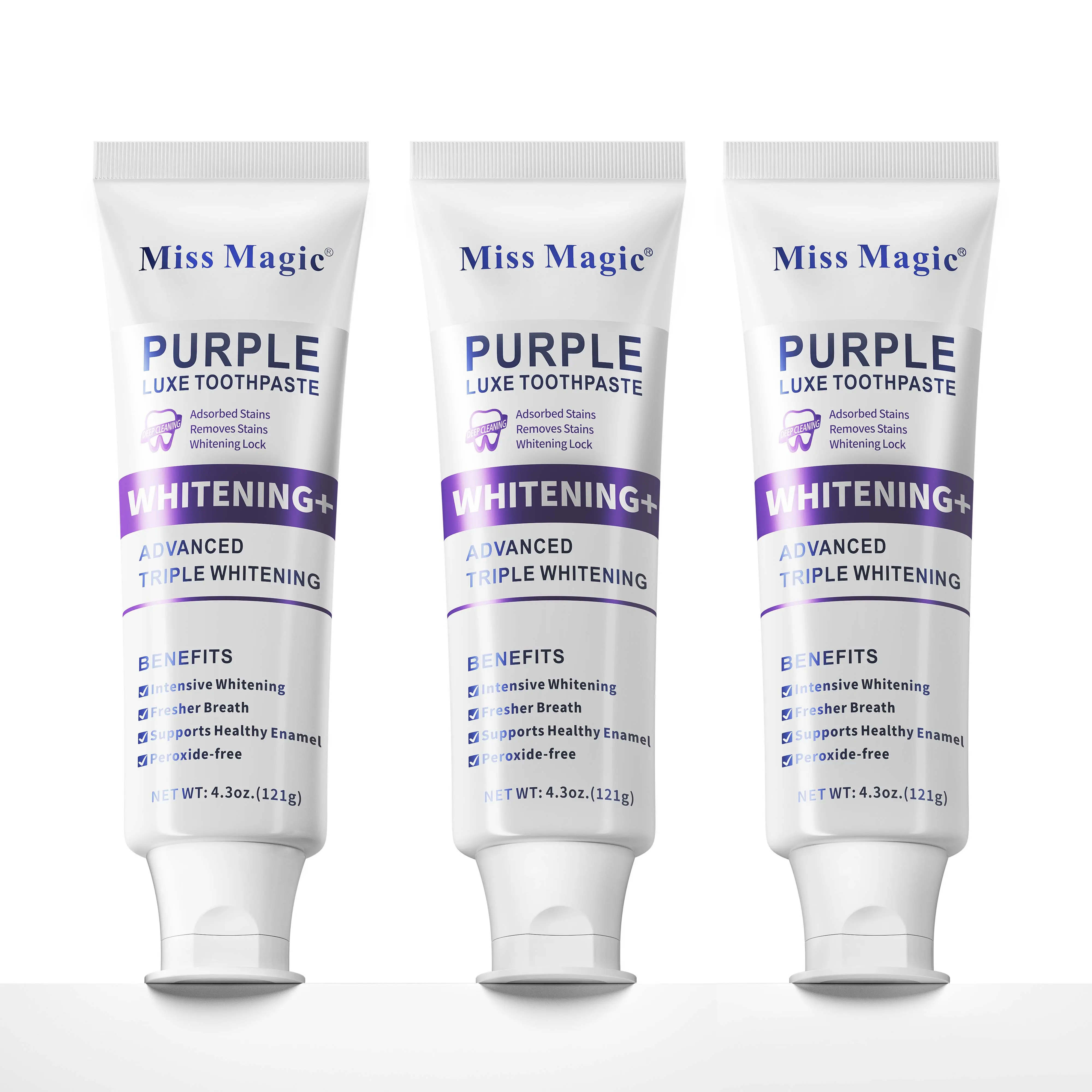 【3PC Value Pack】Miss  Magic Purple Luxe Toothpaste | Color-Correcting Whitening | Enamel Care + Probiotics | Brightens Yellow Teeth