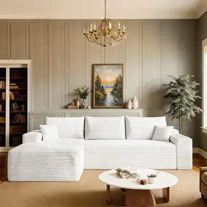 【2 Packages Shipping】Eyisean 108" W Boneless Sectional Couch with Lounge Chaise, No Assembly Required, Comfy Plush Corduroy Modular Sectional Sofa with Back Cushions, Oversized Cozy Upholstered Cloud Couch for Living Room, Bedroom, Apartment