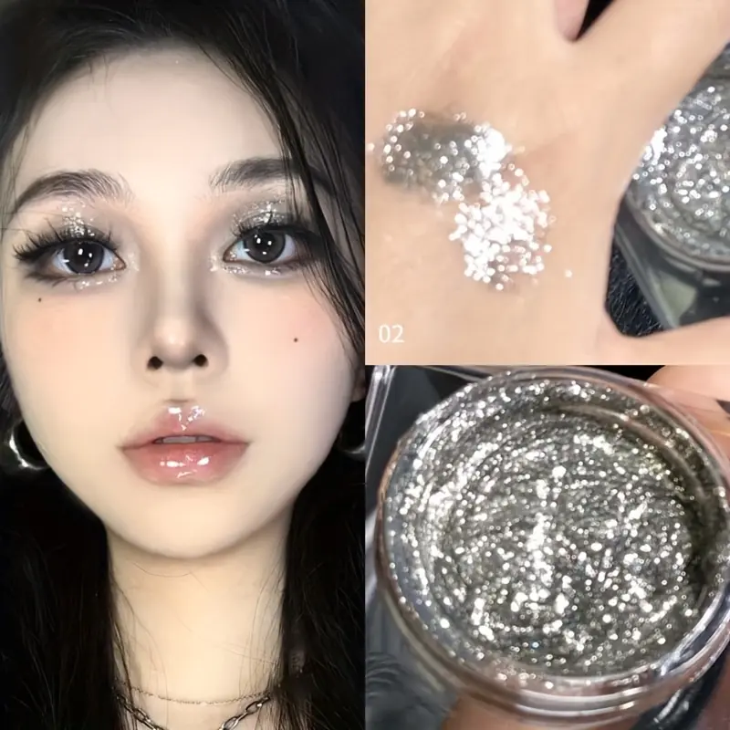 Diamond Glitter Crystal Eyeshadow - Single Item Silver Flakes Liquid Shimmer Gel, Mirror Smooth, Brightening Eye Highlight, Precise Application, Long Lasting Sparkle, 01 Chunky Glitter Gel Party Makeup Eye Catcher