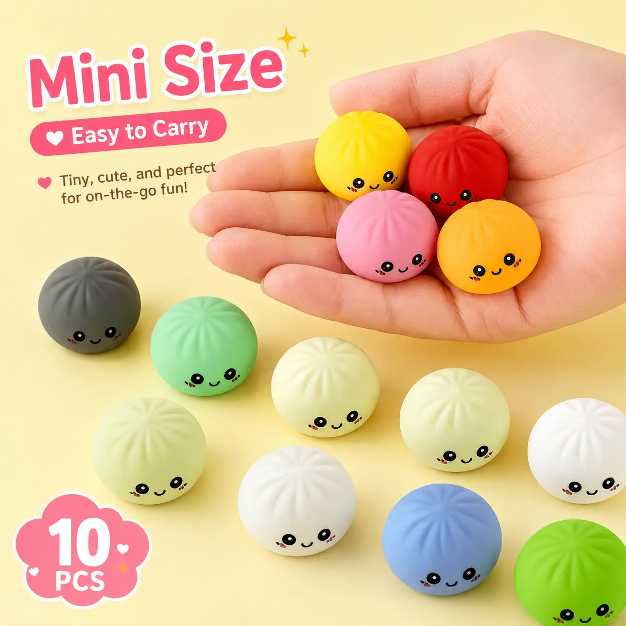 10-Pack Kawaii Mini Dumpling Squishy Set, Soft Squishy Fidget Toys (Random Colors), Desktop Stress Reliever for Office & Home Decoration