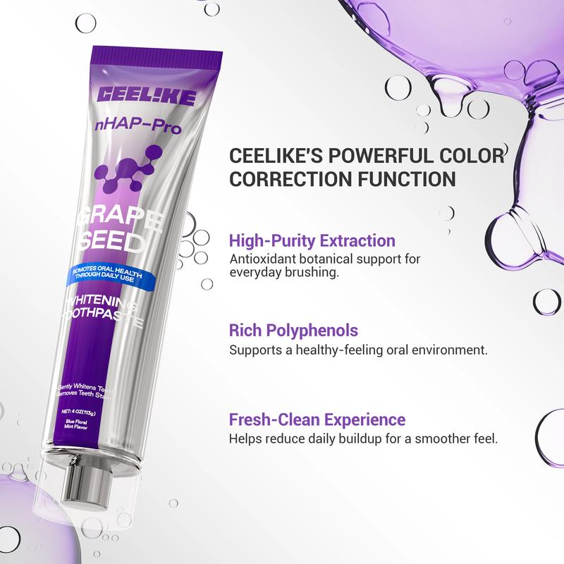 CEELIKE Grape Seed Toothpaste | Multi-Active Formula for a Fresh, Clean Brushing Experience and Daily Oral Care