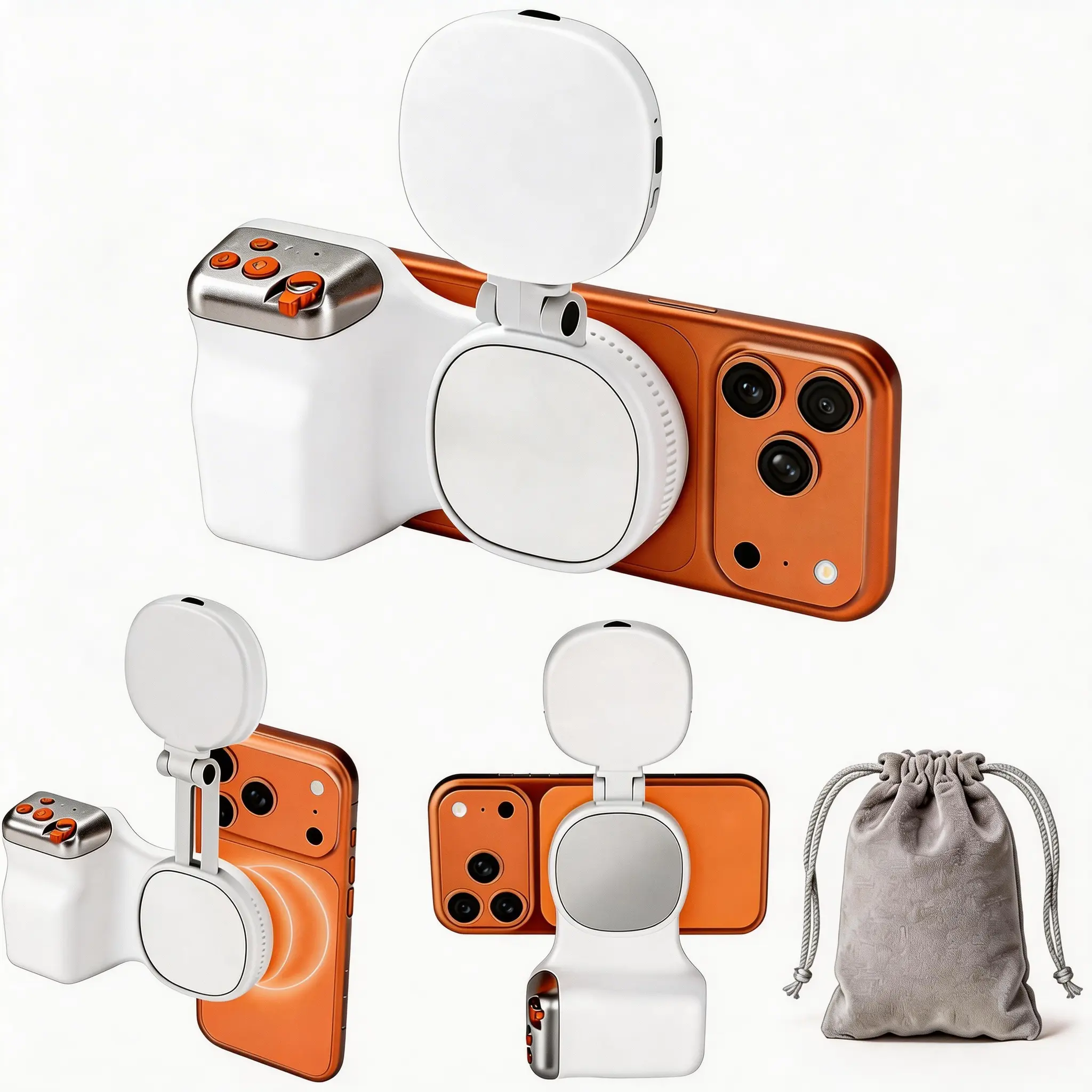Magnetic Wireless Mobile Phone Camera Bluetooth Handle Accessory - Detachable Remote Shutter, Selfie Light, Silicone All-in-1 Creator Kit for iPhone, Android Devices, Ideal for TikTok Vlogs, Selfies