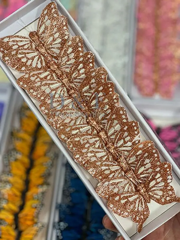 3 Inches White Decoration Butterflies With Rose Gold Glitter Pack of 12